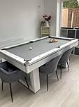 6ft or 7ft Pool Table with Dining Top and Table Tennis in Stylish Colours with Chrome Corner Caps Multi Use Games Table with Accessories Included (Electric White, 7ft)