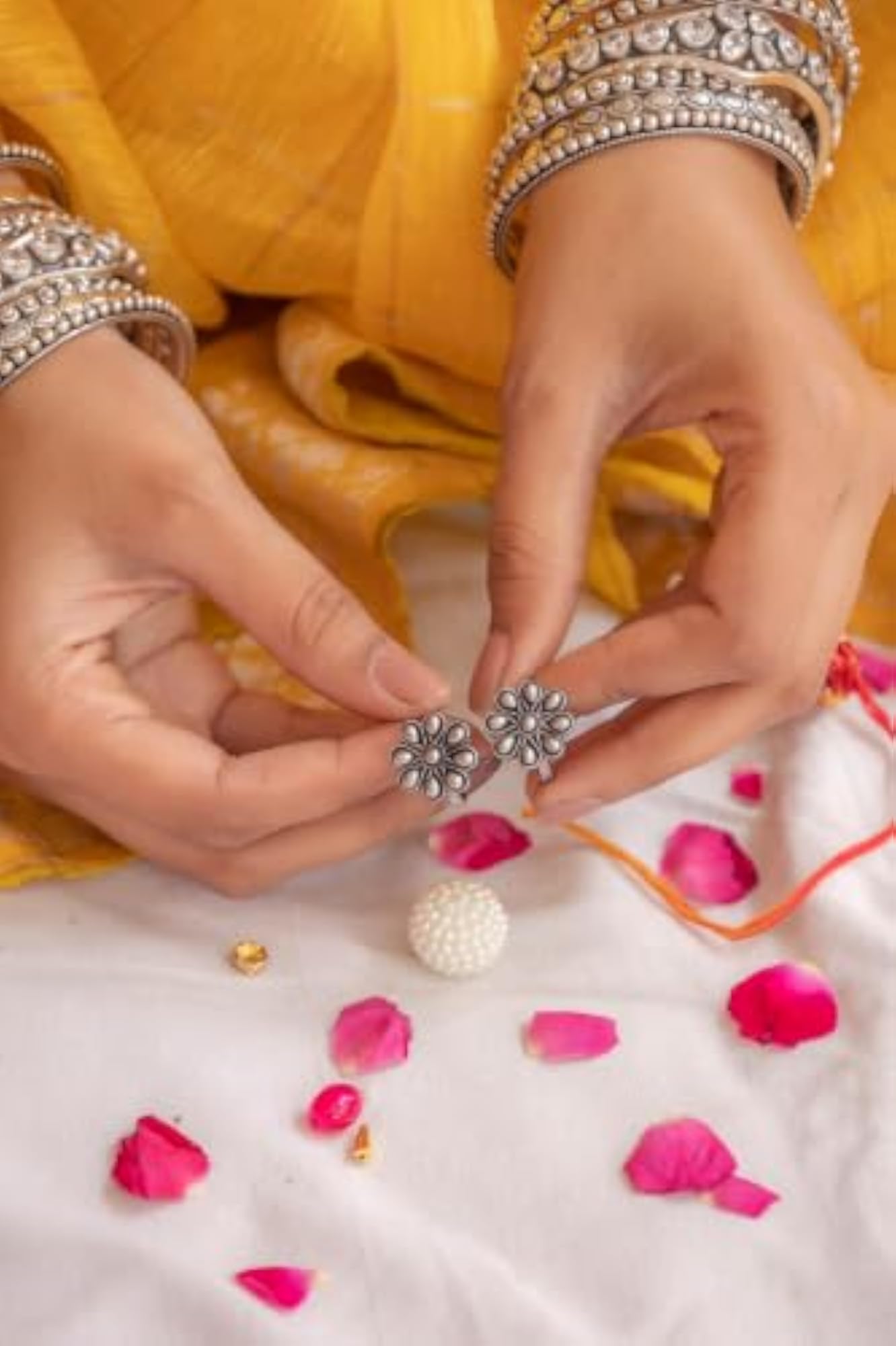 Women's 925 Sterling Silver Mini Flower Toe Ring Lumba Rakhi