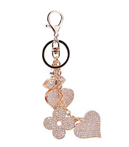 Preisvergleich Produktbild Sucolin Mode Schmuck Vierblättriges Kleeblatt und Herz Schlüsselanhänger Kristall Tasche Ornaments Auto Schlüsselanhänger Gold