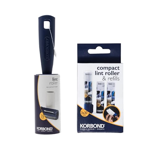 Korbond Full Size & Compact Lint Roller Set - 35 Sheets + 2 Refills - Lint & Pet Hair Remover, Blue
