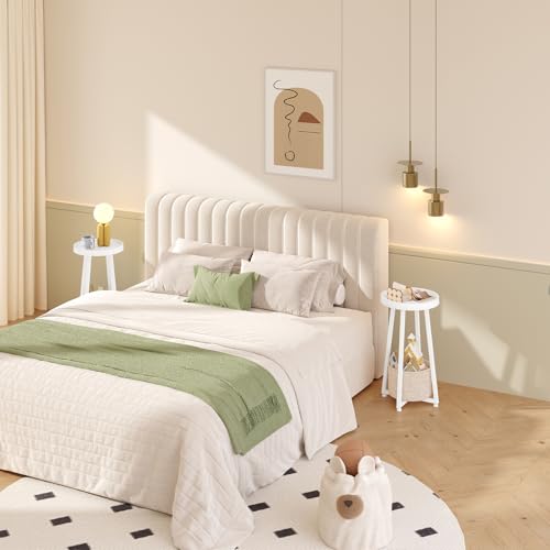 Image of HOOBRO Small Round Side Table, 2-Tier Round Sofa End Table, Compact Nightstand with Cotton Linen Storage Basket, for Small Space, Living Room, Bedroom, Dorm, White WW183BZ01