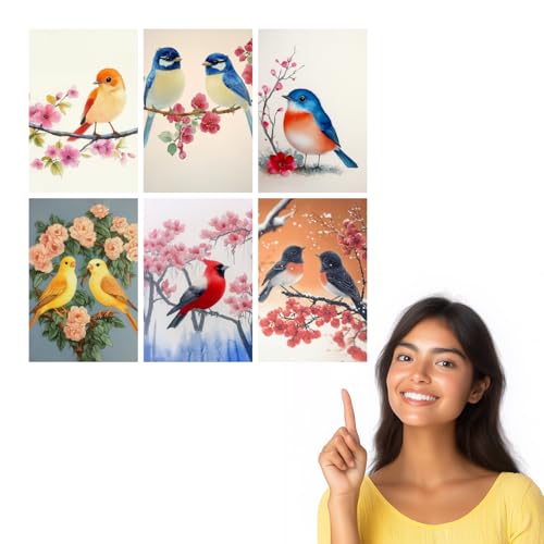 Image of SiddArtify Watercolor Bird Wall Art Prints Set - Floral Bird Poster Decor for Living Room Bedroom Office - 12x18 inch Board Pack of 6