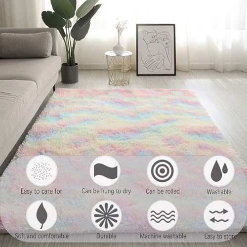 Tapis de salon lavable et antidérapant épais 155x240 cm multicolore moelleux