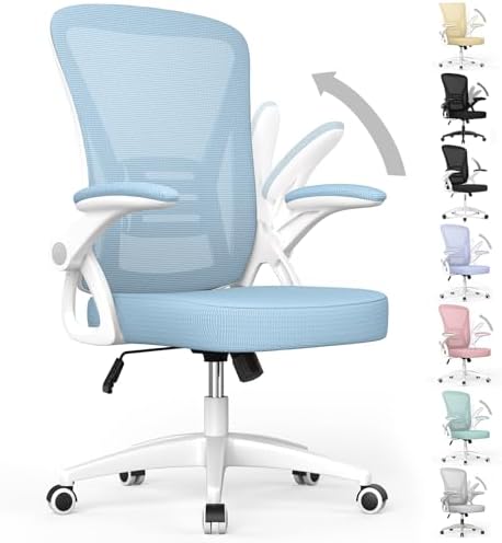 naspaluro Ergonomic Office Chair, Mid Back Desk Chair with Adjustable Height, Swivel Chair with Flip-Up Arms and Lumbar Support, Breathable Mesh Computer Chair for Home/Study/Working, Blue