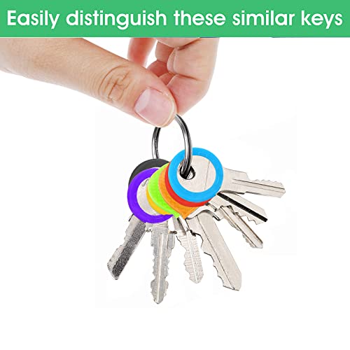 Prasacco 16 Stück Schlüsselkappen, Bunter Schlüsselabdeckungen Runde PVC Schlüsselkappen Schlüsselkennzeichnung Set mit 8 Schlüsselringen aus Eisen (Halbkreisförmig + kreisförmig, 8 Farben)