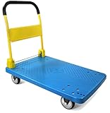 MaxWorks 50888 PP Foldable Heavy Duty Platform Truck Push Dolly 770-lbs Capacity Blue Platform with Yellow Handle - Ideal for Home Garden Office Workshop Warehouse and Moving