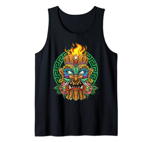 Hawaiian Tiki Máscara Fuego Tótem Dios Del Luau Camiseta sin Mangas