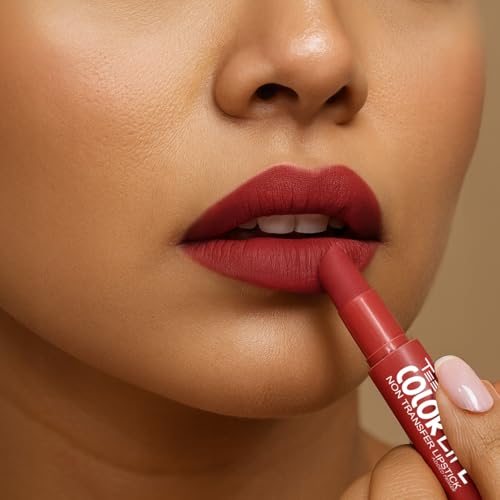 Image of TEEN TEEN Color Life Nontransfer Crayon Lipstick | Matte Finish with Built-in Primer | Waterproof & Long Lasting Lip Color | Smudge-Proof, Fade-Resistant Formula |Coral Red, 2gm