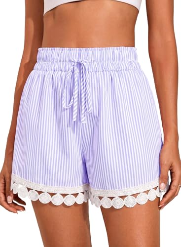 Image of Dokotoo Womens Shorts Summer Casual Loose Elastic Waist Drawstring Lace Boho Beach Cover Up Shorts