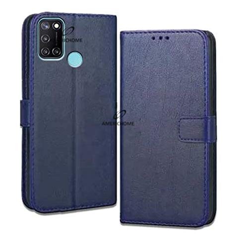 Image of Inside Rubber TPU with Card Pockets Magnetic Closure Protection Compatible with Realme C17, Ralme 7i (Blue)