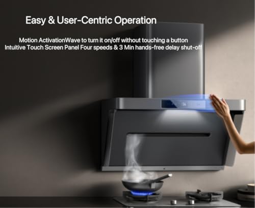 13m/s High Wind Speed Range Hood 36 inch with PM2.5 Real-time Monitoring|No Filter Disassembly Wash|Delay Shutoff| Anti-escape Barrier Air Curtain Technology for Under Cabinet/Open Kitchen