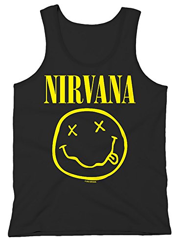 Nirvana Smiley Hombre Top Tirante Ancho Negro L, 100% algodón, Regular