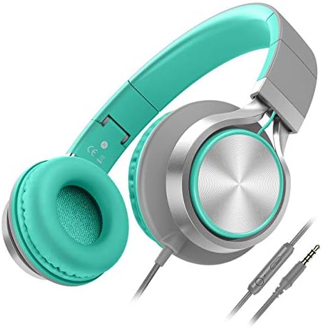 Besom i77 Foldable Headphones with Microphone and Volume Control,Adjustable Wired On-Ear Stereo Bass Earphones for Cellphones Smartphone Tablet Laptop MP3/4Grey/Mint