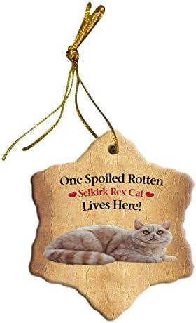 Doggie of the Day Selkirk Rex Cat Christmas Snowflake Ceramic Ornament