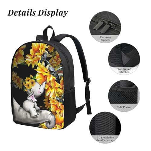 Sac à dos imprimé éléphant EdWal trois pièces taille unique noir - 5