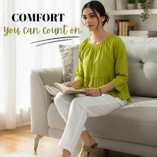 Image of DIGITAL SHOPEE Women Regular Fit Elastic Waist Full Length Cotton Formal Trouser for Casual Wear, Office Wear