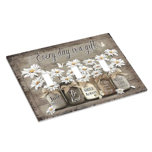 Country Rustic Daisy Butterfly Quote 3 Gang Light Switch Plate Decorative Triple Toggle Wall Plate Cover Electrical Faceplate Switch Face Plate by JIEXUTE - Image 3