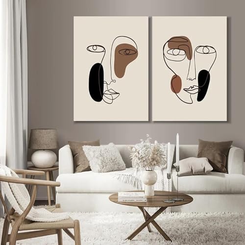 Affiches murales abstraites visage lot de 2 toiles modernes 60x80 cm