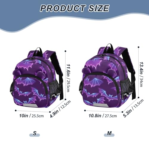 Kid's Backpack for Boys & Girls Toddler Bag Blue Purple Bat Pattern Backpack with Safety Leash2
