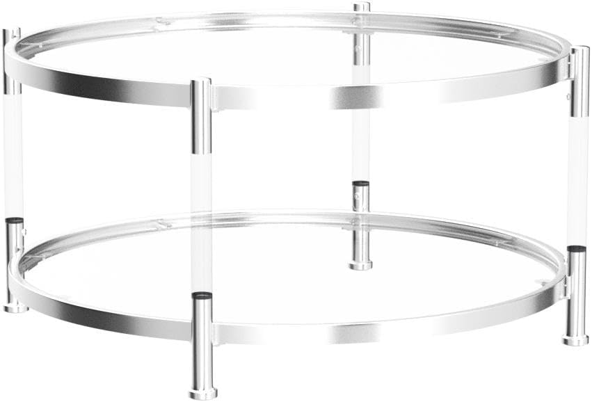 32" Tempered Glass Round Coffee Table Modern Chrome Frame Acrylic Legs Circle Living Room Center Tables