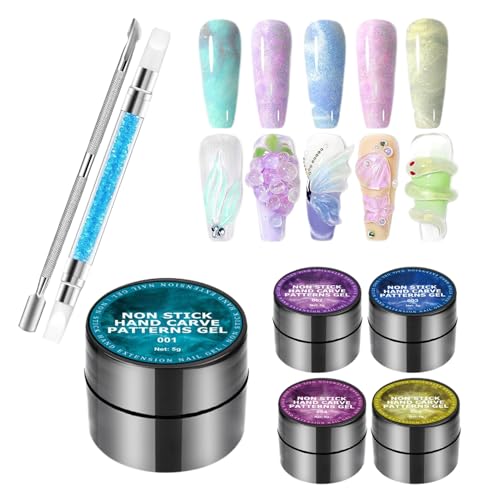 Gel Escultor de Uñas - Kit de Constructor Sólido 3D, Gel de Moldeo de Colores, Control de Forma Fácil | Fórmula Antiadherente con Lápiz de Tallado, Perfecto para Diseño Creativo de Uñas, Detalle