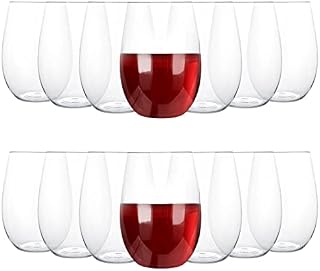 JMIATRY 12 Pcs Plastic Stemless Wine Glasses, 350ml Plastic Wine Glasses Reusable, Clear Shatterproof Wine Glasses for Wedding, Party, Picnics, Camping and Pools