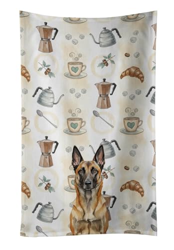 Caroline's Treasures Belgian Malinois Coffee Bar Kitchen Towel Velour Plush Front and Cotton Loop Back Machine Washable