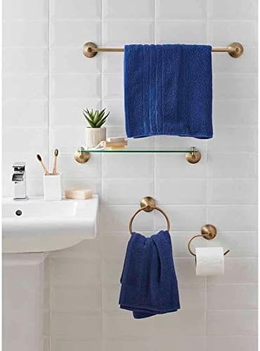 wilko Towel Rail Antique Brass, Gold Colour Towel Rails And Hooks With Fittings, Zinc Alloy & Stainless Steel Towel Rail, H5.5 x W60.5 x D7.5cm
