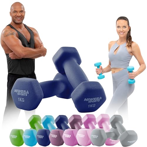 Miweba Sports Neopren Hantelset NKH100 | 𝐏𝐫𝐨𝐟𝐢 Hantel - Hexagon Hanteln Set - Kurzhanteln - Kurzhantel Set - Gymnastikhanteln - Hantel Set - Dumbbell - 0,5-10 Kg (2X 1.0 kg, Königsblau)