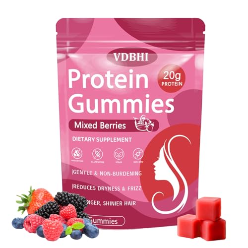 VDBHI Protein Gummies for Women & Men 20g Plant-Based Protein per Serving Zero Sugar Vegan Collagen Gummies Mixed Berries Flavor 60 Gummies (01)