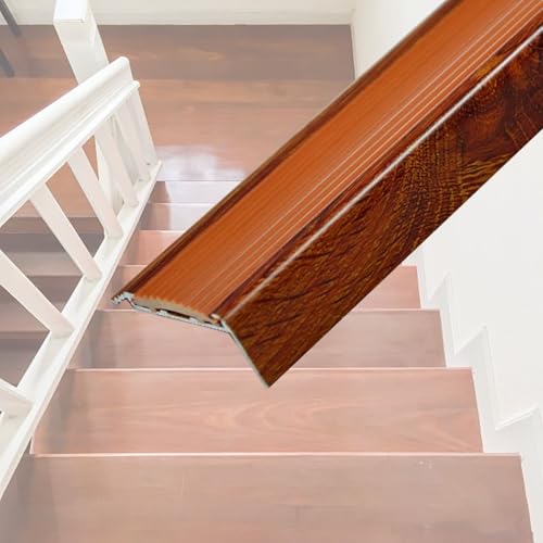 Nez de Marche Escalier en Métal Effet Bois 100/150cm, Profilé de Bords d'Escaliers en Aluminium, Profilé de Protection D'angles en Caoutchouc Antidérapant(130x5x2cm)