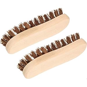 KOTARBAU® Set van 2 schuurborstels S-vorm 180 mm houten handvat met natuurlijke borstelharen reinigingsborstel schrobborstel voor vloeren moeilijk bereikbare plaatsen