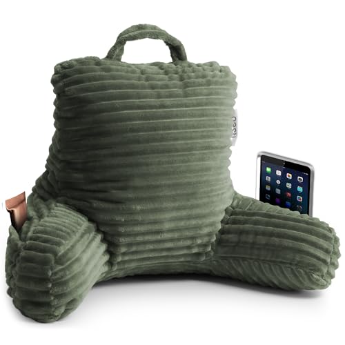Image of Nestl Reading Pillow for Kids & Teens with Shredded Memory Foam, Luxe Cut Plush Backrest Pillows for Reading and Gaming, for use on Couch or Bed, Adjustable Support with Washable Cover Olive Green