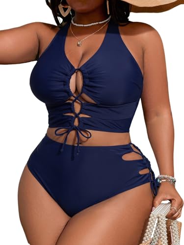 Image of SOLY HUX Women's Plus Size Bikini Set Sexy Swimsuit Lace Up Tummy Control 2 Piece Bathing Suit