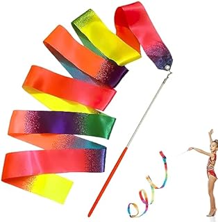 MSKS 2 Packs Flashing Dance Ribbons with Pink Wand, Colorful Gymnastics Ribbons for Children Kids Dancing Streamers Dancer Wand Rhythmic (2 Meter/78.74inch)