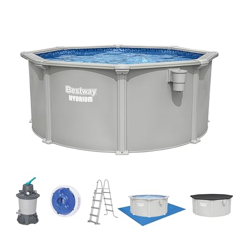 Bestway Hydrium Stahlwandpool Komplett-Set rund 305 x 122 cm Granitgrau Gartenpool Aufstellpool mit Sandfilteranlage