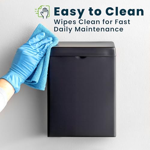 Image of Alpine Sanitary Napkin Receptacle - 2 Pack Wall Mounted Tampon Holder, Feminine Hygiene Trash Can for Bathroom Provides Clean & Odor-Free Restroom in Home, Office & Public Restrooms (Black)