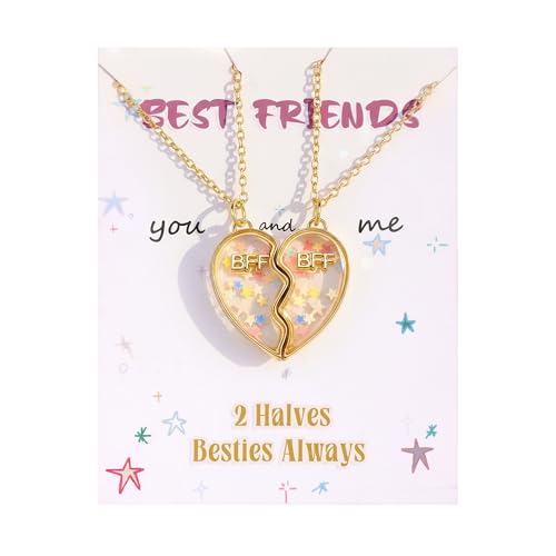 Krfy Friendship Necklace for 2, Best Friend Necklaces for Girls, Matching Pendant BFF Necklace for 2 Sister, Split Heart Necklaces for Women Set Style4 Age: Over 8 Years Old