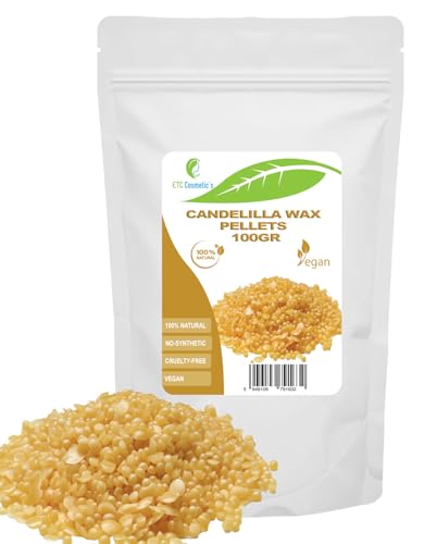 Pastilles de cire de candelilla - 100 g - Vegan | Substitut naturel de cire d'abeille pour cosmétiques maison, baumes à lèvres, lotions et bougies | Épaississant et émulsifiant 100% pur et végétal