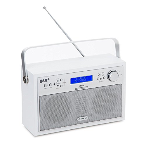 auna Akkord Digitalradio Kofferradio (DAB+/UKW-Tuner mit RDS, portabel, 20 Senderspeicherplätze, Alarm/Wecker Funktion, LCD-Display) weiß