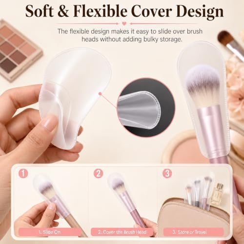 ZYNVORA Makeup brush covers 54 Pcs, 9 Sizes Clear brush guard Set for Travel, Reusable Plastic makeup brush cover Sleeves for Powder Foundation Eye Makeup Brushes - 5