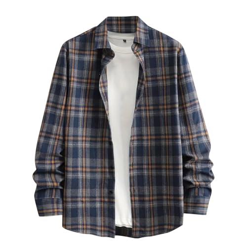 Mens Long Sleeve Flannel Shirts Casual Loose Fit Button Down Dress Shirt Plaid Shirt Jacket with Pocket 2025 Fashion Clothes