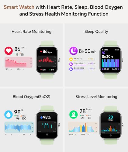 Image of Quican Smart Watches for Women Men, Android Smart Watch | 1.8 inch Fitness Tracker Watch, Waterproof, Calling, Heart Rate /Sleep Monitor, Alexa, Gifts for Women, Silicone Band, Green