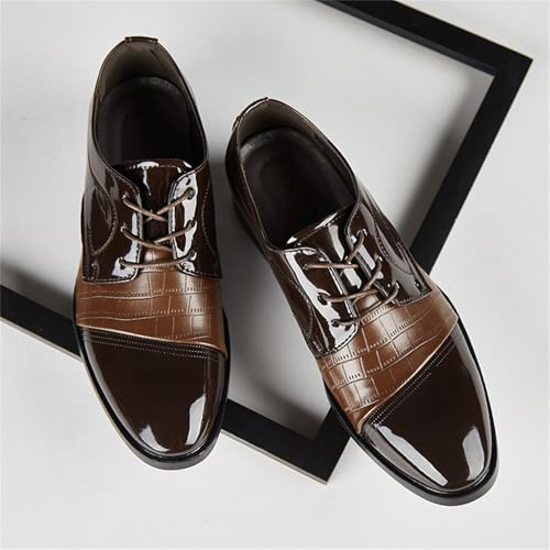 Men's Vintage Patent Leather Cap Toe Two-Tone Dress Shoes Modern Formal Business Lace Up Round Toe Oxford4