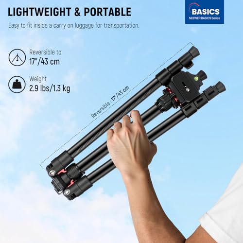 Image of NEEWER Basics Travel Tripod for Camera, 72 inch Compact Lightweight Portable DSLR Stand, Ball Head, Arca Type QR Plate, Cell Phone Holder Compatible with iPhone Video Recording, Max Load 13.2 lbs, TP14