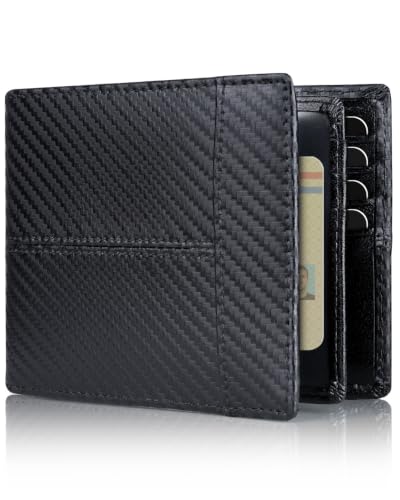 Image of Swallowmall Mens Wallet Rfid Blocking Leather Wallet for Men Bifold Wallets with 1 ID Window 16 Card Slot Blackstripe