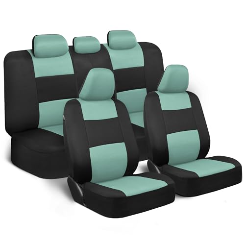 Image of BDK PolyPro Mint Green Car Seat Covers for Women Full Set - Front and Rear Split Bench, Easy Install with Two-Tone Accent, Interior Covers for Auto Truck Van SUV