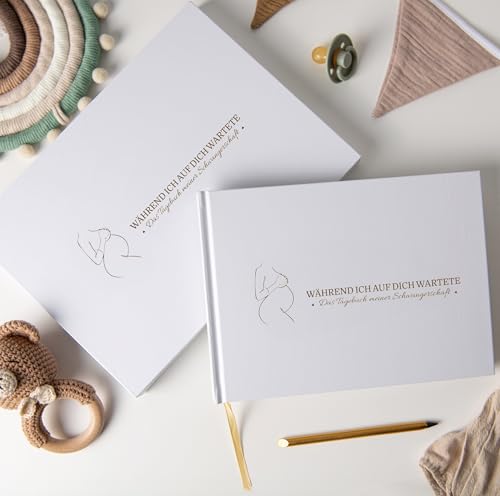 PROENMU® Schwangerschaftstagebuch + Metallischer Bleistift + Geschenkbox mit Magnetverschluss + Aufkleber | geschenk schwangerschaft (Deutsch)