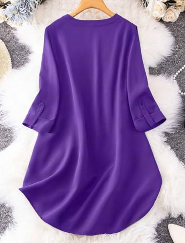 Image of Gufrina Women's Rayon Top with 3 /4th Sleeves Mandarin Collar Neck Solid Pattern A Line Style Knee-Length and Regular Fit