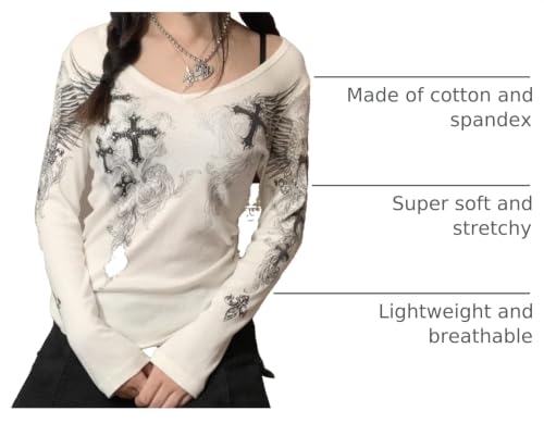 Image of Grunge Clothes for Women Y2K Tops Long Sleeve Fairy Grunge Aesthetic Shirts Teen Girls Vintage Graphic Tees Fall